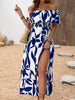 Casual Off-Shoulder Split Leaf Print Dress