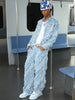 Aqua Blue Baggy Jeans, Casual Streetwear  Embroidery Denim