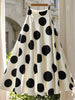 Black an White Polka Dot, Summer, Elegent, Picnic Ladies Mid-Length Skirt