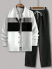 Men's Loose Fit Linen-Like Stitching Collar Long Sleeve Drawstring Jacket And Pants 2 Pieces Set, Spring/Summer