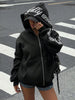 Women's Black Autumn Oversized Streetwear Hoodie