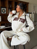 Thermal Lined Zip-Up Sweatshirt & Sweatpants Set,Long Sleeve Sweatsuit Set