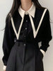 Contrast Color Pointed Collar Long Sleeve Single-Breasted Casual Shirt