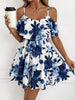 Floral Ruffle Off-Shoulder Short Sleeve Elegant Mini Dress, Boho