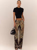 Peacock Print Lace Up Straight Leg Printed Jeans