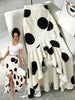 Elenzya Women's White And Black Polka Dot High Waist Asymmetrical Ruffle Split skirt