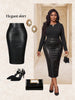 Plus Size Black High Waist Crocodile Pattern Leather Pencil Skirt