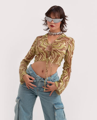 Tie-front chiffon blouse
