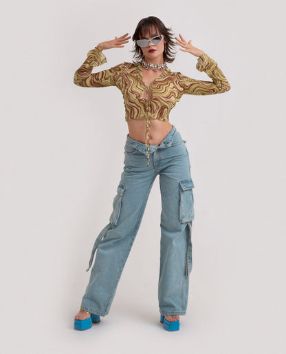 Tie-front chiffon blouse