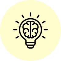Light bulb icon with brain inside on a yellow background