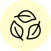 Circular icon with three leaf shapes on a light yellow background